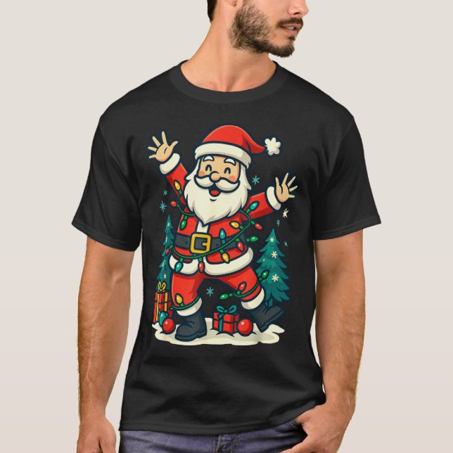 T-shirt Santa Christmas Festive Jolly Dance Snowy Lights F (Devant)