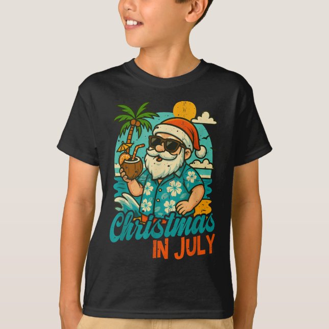 T-shirt Santa Christmas In July Palm Tree Xmas Summer Beac (Devant)