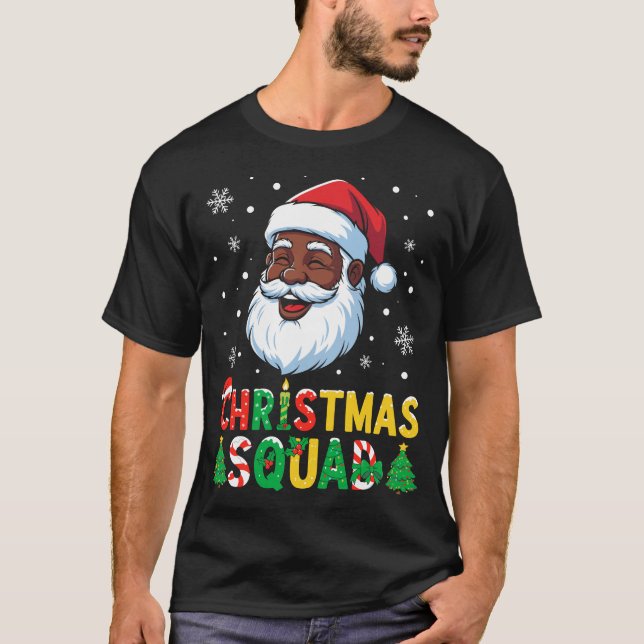 T-shirt Santa Christmas Squad Black Men African American  (Devant)
