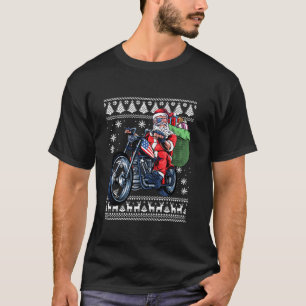 T-shirt Santa Claus avec Moto Xmas Tree Noël laid