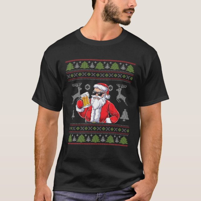 T-shirt Santa Claus Drinking Beer - Sunglasses Christmas U (Devant)