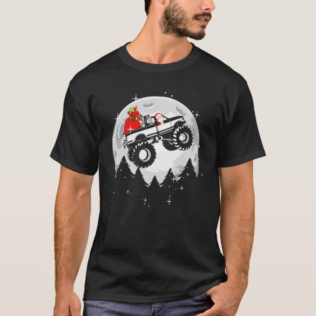 T-shirt Santa Claus équitation Monster Truck Driver Rider  (Devant)