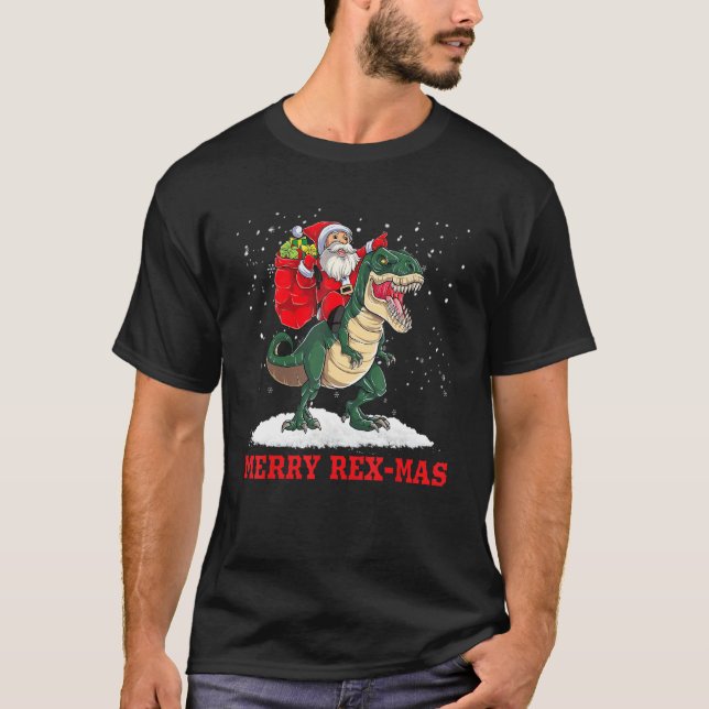 T-shirt Santa Claus équitation T Rex Dinosaur (Devant)