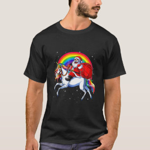 T-shirt Santa Claus équitation Unicorn Arc en Ciel Enfants