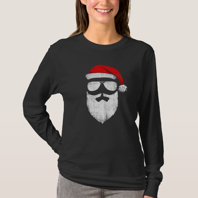 T-shirt Santa Claus Face Sunglasses with Hat Beard Christm (Devant)