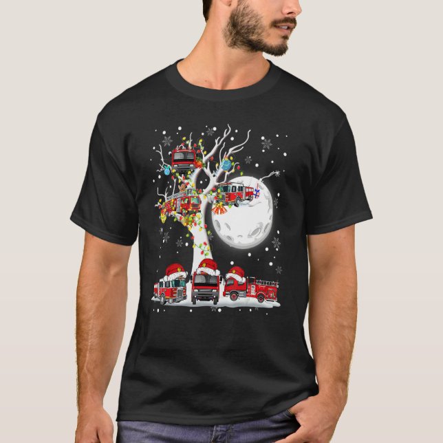 T-shirt Santa Claus Fire Engines On Tree Christmas Pajama  (Devant)