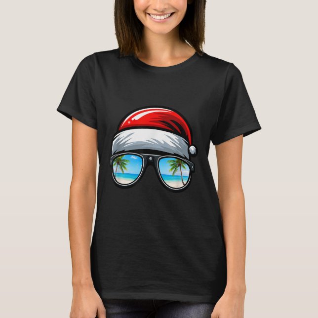 T-shirt Santa Claus Hat Sungles Beach Christmas In July  (Devant)