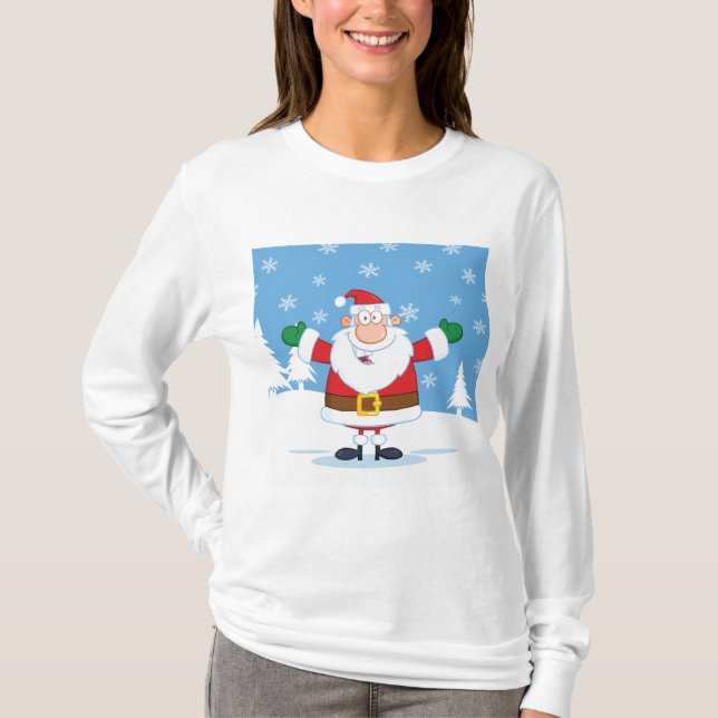 T-shirt Santa Claus in Snowy Winter Scene (Devant)