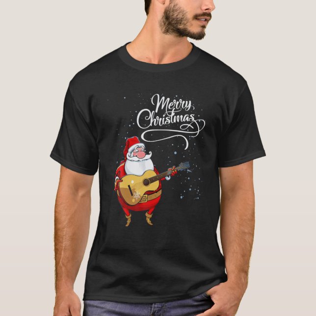 T-shirt Santa Claus Jouer Guitare, Famille Joyeux Noël Pa (Devant)