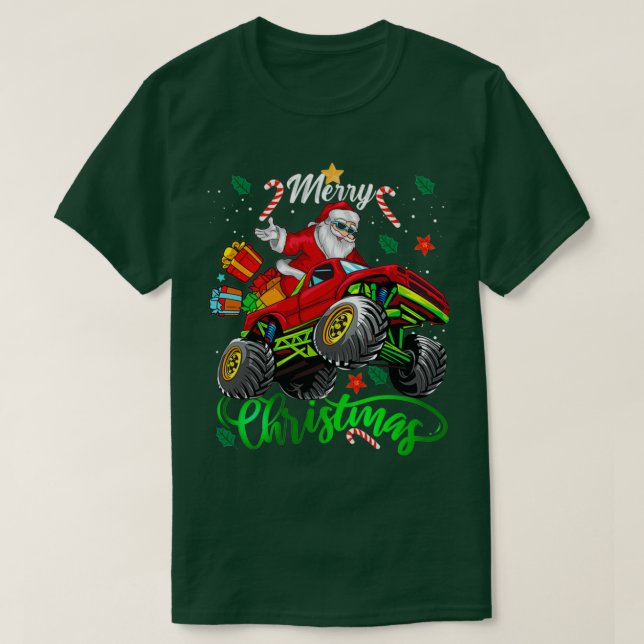 T-shirt Santa Claus Joyeux Noël équitation Monster Camion  (Design devant)