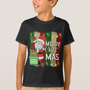 T-shirt Santa Claus Joyeux Noël Plaid Tree Lumières