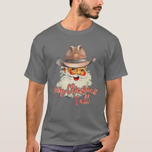 T-shirt Santa Claus Joyeux Noël Y'all Western Country (Devant)