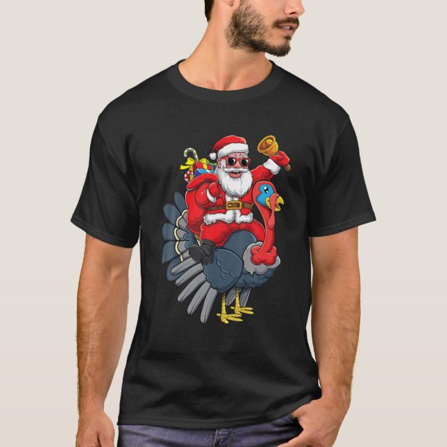 T-shirt Santa Claus Mignonne Riding Turquie Thanksgiving B (Devant)