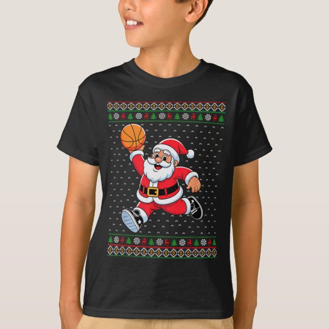 T-shirt Santa Claus Playing Basketball Ugly Christmas Men  (Devant)