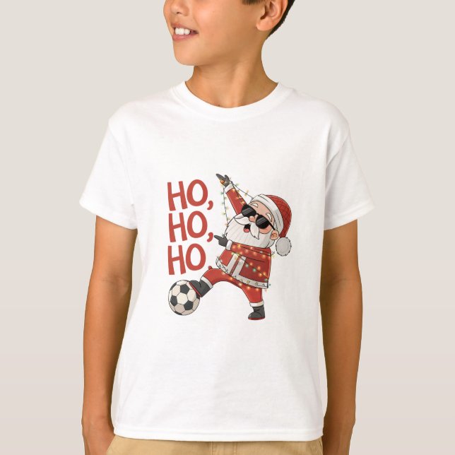 T-shirt Santa Claus playing soccer with Christmas lights (Devant)