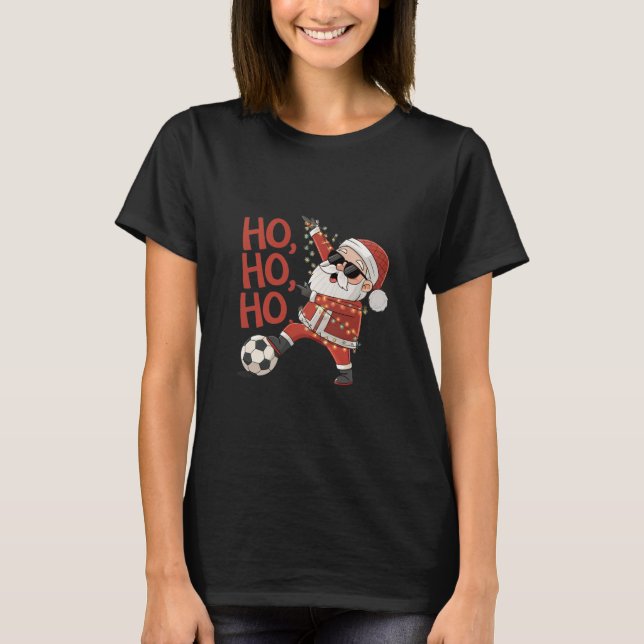 T-shirt Santa Claus playing soccer with Christmas lights (Devant)