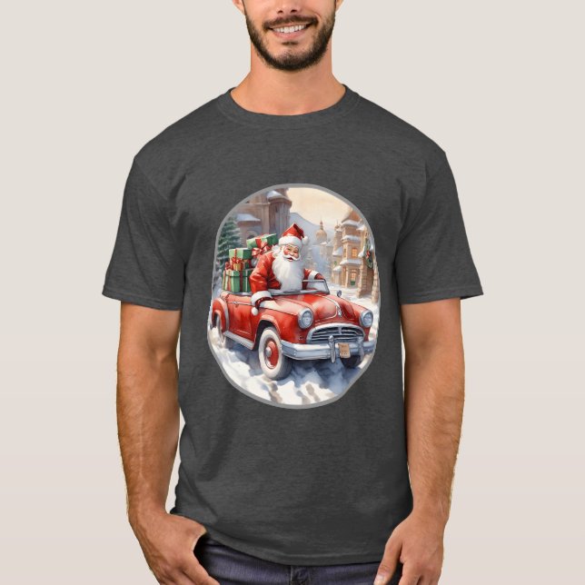 T-shirt Santa Claus rides in a convertible car retro frien (Devant)