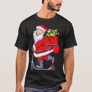 T-shirt Santa Claus Riding a Push Scooter Funny Christmas 