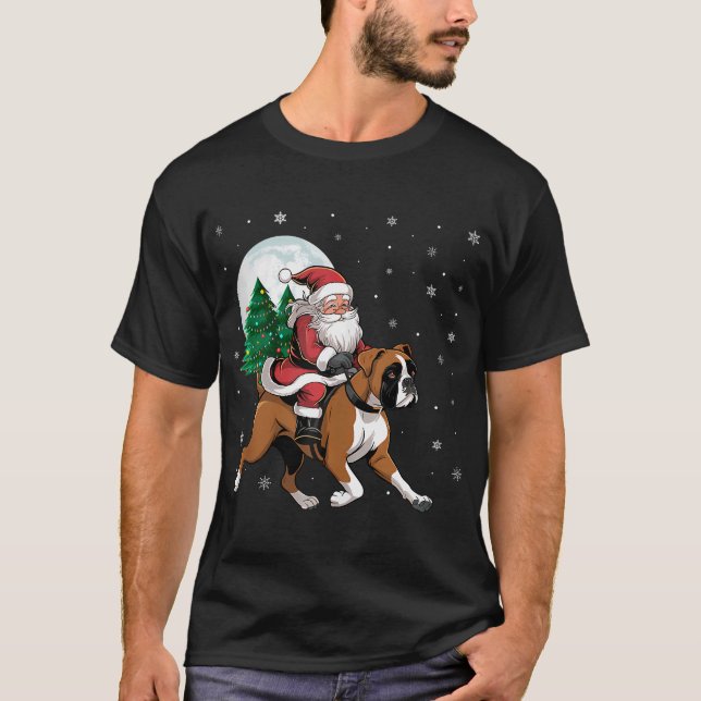 T-shirt Santa Claus Riding Boxer Chien Funny Christmas Tre (Devant)