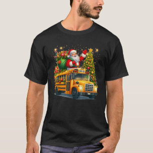 T-shirt Santa Claus Riding School Bus Driver Christmas Tre