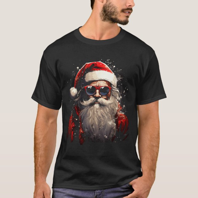 T-shirt Santa Claus Silhouette Christmas Sungles Caricatur (Devant)
