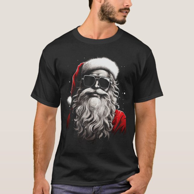 T-shirt Santa Claus Silhouette Christmas Sungles Caricatur (Devant)