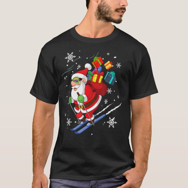 T-shirt Santa Claus Ski Noël Joyeux Noël Sport de ski (Devant)