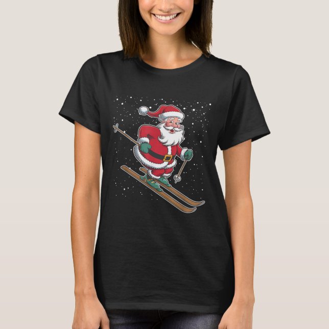 T-shirt Santa Claus Skiing Christmas Sports Xmas Holiday C (Devant)