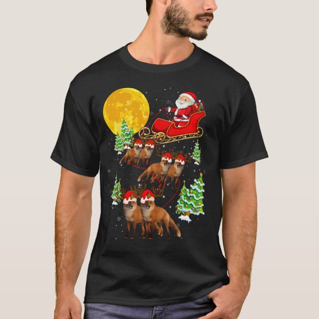 T-shirt Santa Claus Sleigh  Reindeer Foxes Xmas 	 Christma (Devant)
