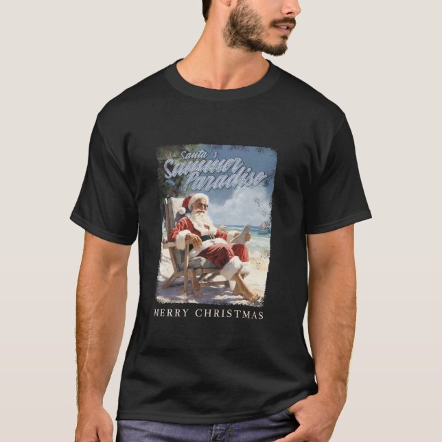 T-shirt Santa Claus sur la plage vous souhaite un joyeux C (Devant)
