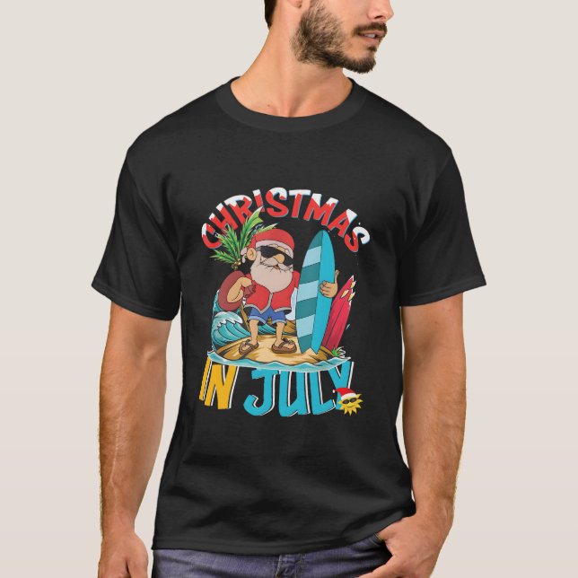 T-shirt Santa Claus Surf Été Hawaiian En Juillet (Devant)