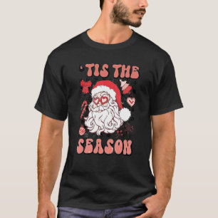 T-shirt Santa Claus Tis The Season Groovy Floral Hippie Ch