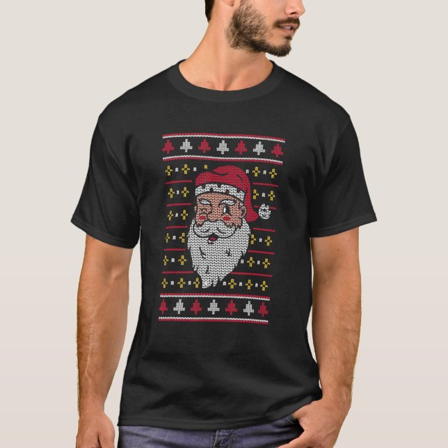 T-shirt Santa Claus Wink Ugly Christmas Sweater  Holiday X (Devant)