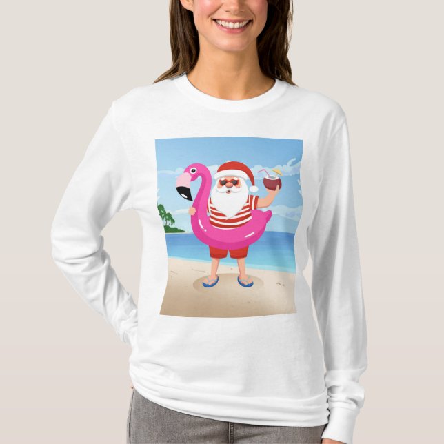 T-shirt Santa Claus with flamingo (Devant)