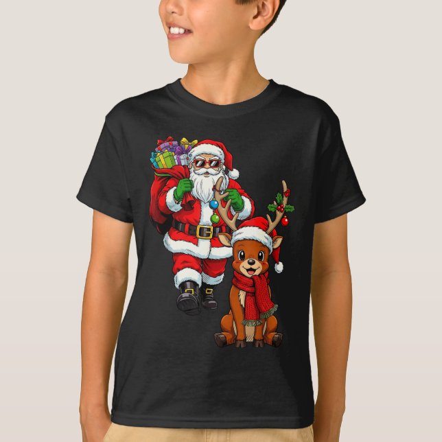T-shirt Santa Claus With Reindeer And Cool Christmas  (Devant)
