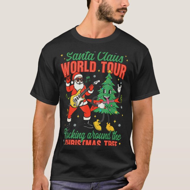 T-shirt Santa Claus World Tour Rocking Around The Christma (Devant)
