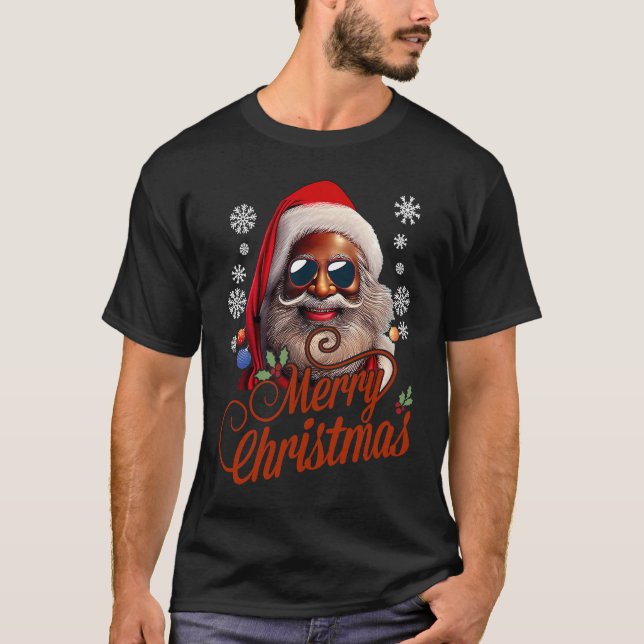 T-shirt Santa Claus Xmas Père Noël Noir afro-américain afr (Devant)