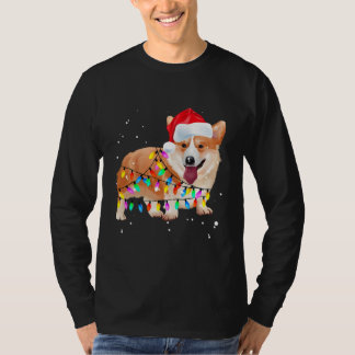 T-shirt Santa Dog Xmas Christmas Tree Lights Holiday