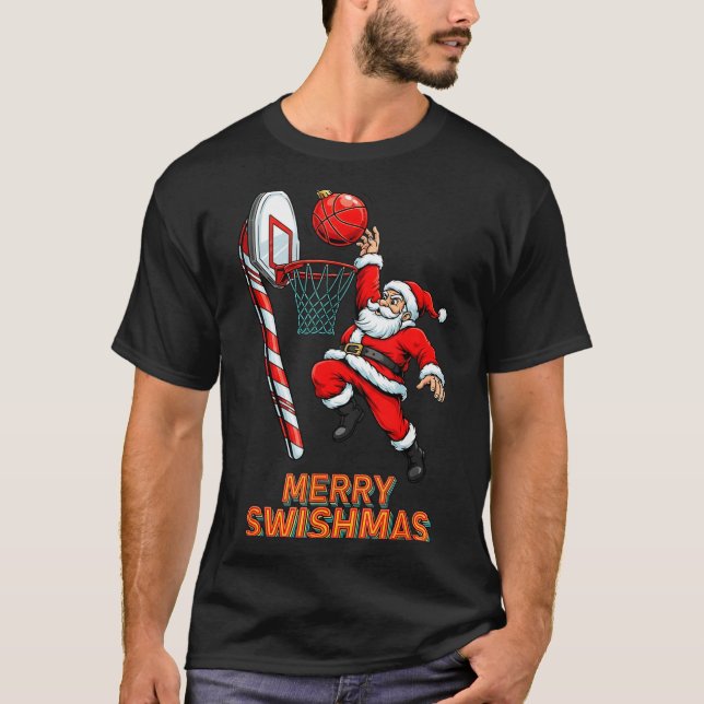 T-shirt Santa Dunking Merry Swishmas Basketball Christmas  (Devant)