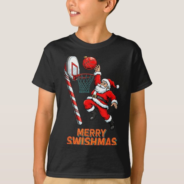 T-shirt Santa Dunking Merry Swishmas Basketball Christmas  (Devant)