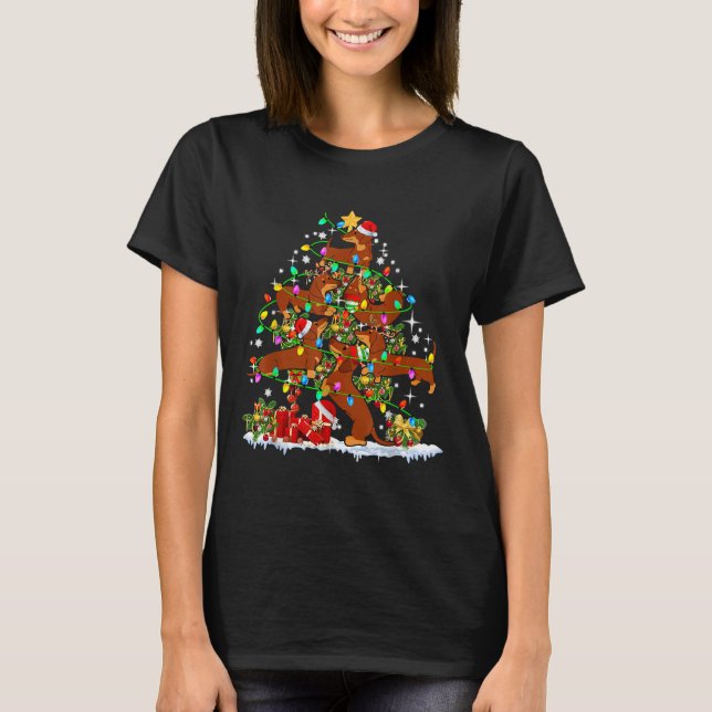 T-shirt Santa Elf Reindeer Dachshund Christmas Tree Christ (Devant)