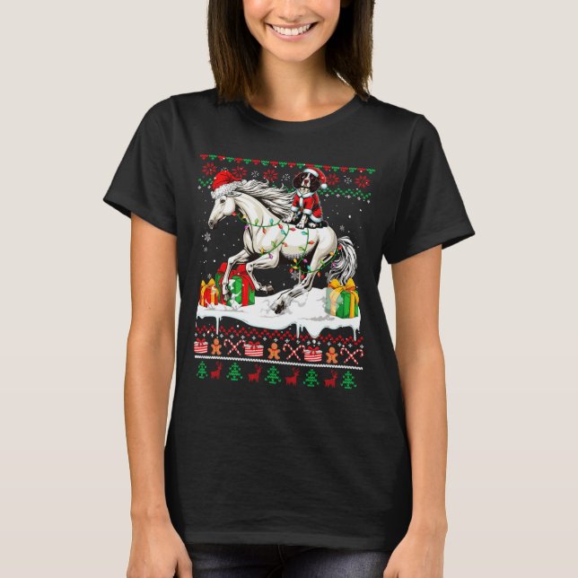 T-shirt Santa English Springer Spaniel Riding Horse Xmas S (Devant)
