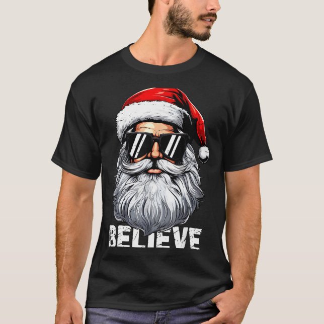 T-shirt Santa Face Sungles Believe Christmas Shirts For Bo (Devant)