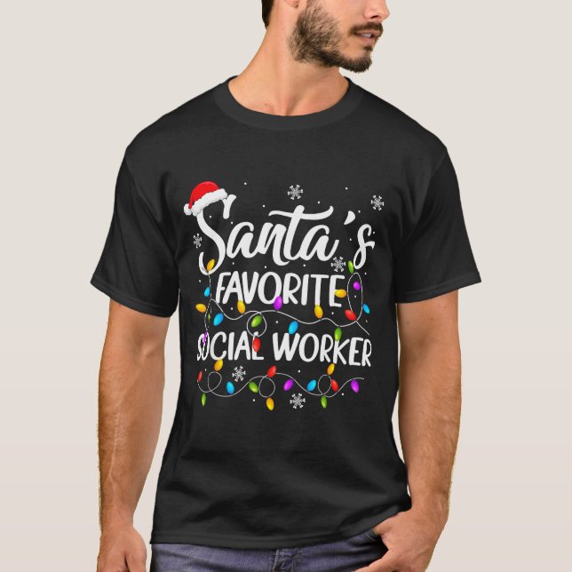 T-shirt Santa Favorite Social Worker Christmas Lights Fami (Devant)