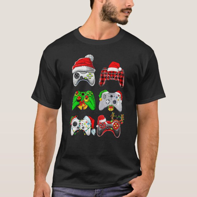 T-shirt Santa Gamer Controller Gaming Christmas Boys Kids  (Devant)