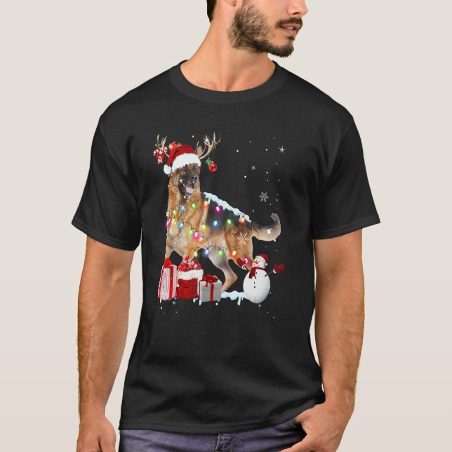 T-shirt Santa German Shepherd Reindeer Christmas Lights  X (Devant)
