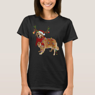 T-shirt Santa Golden Retriever Reindeer Light Christmas