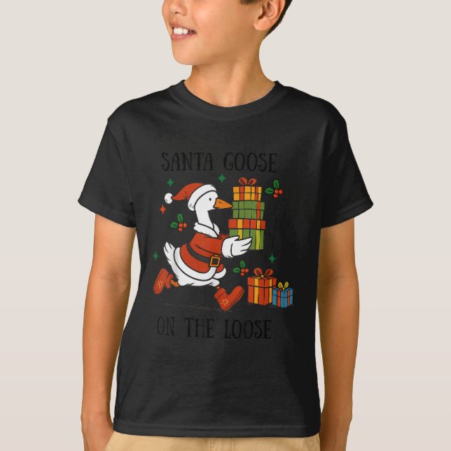 T-shirt Santa Goose On The Loose Merry Goosemas Christmas  (Devant)