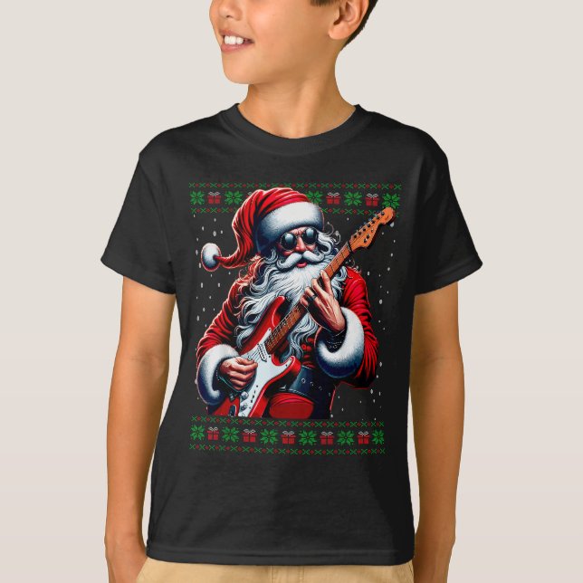 T-shirt Santa Guitar Musician Guitarist Ugly Christmas Swe (Devant)