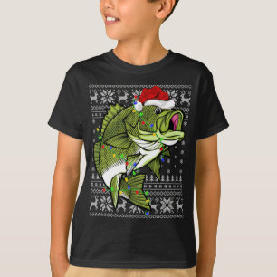 T-shirt Santa Hat Bass Poisson Xmas Éclairage Laid Basse C
